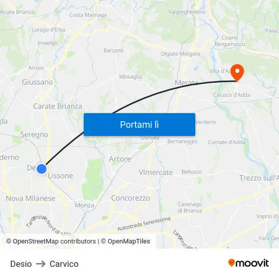 Desio to Carvico map