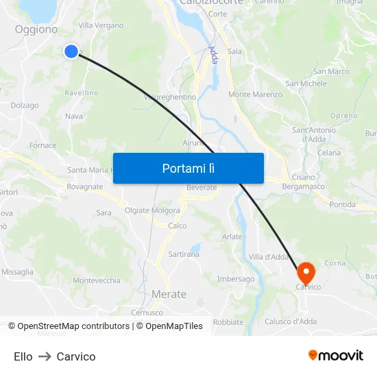 Ello to Carvico map