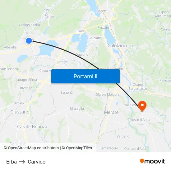 Erba to Carvico map