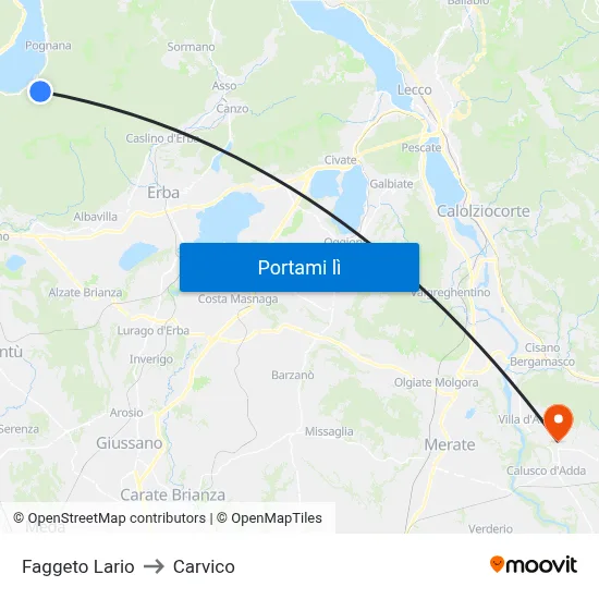 Faggeto Lario to Carvico map