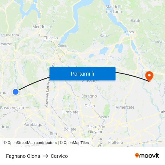 Fagnano Olona to Carvico map