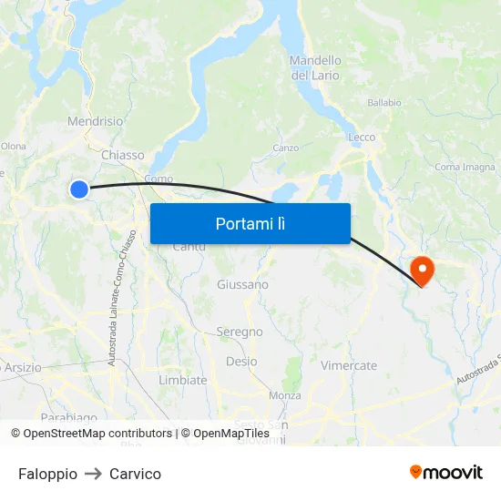 Faloppio to Carvico map