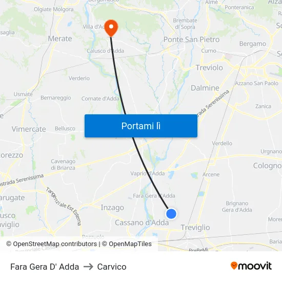 Fara Gera D' Adda to Carvico map