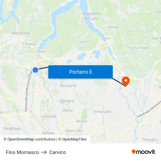 Fino Mornasco to Carvico map