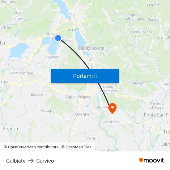 Galbiate to Carvico map