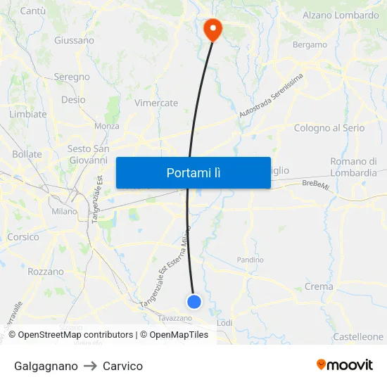 Galgagnano to Carvico map
