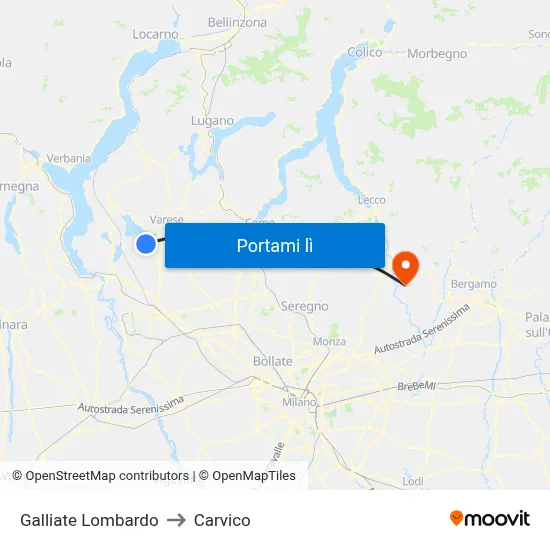 Galliate Lombardo to Carvico map