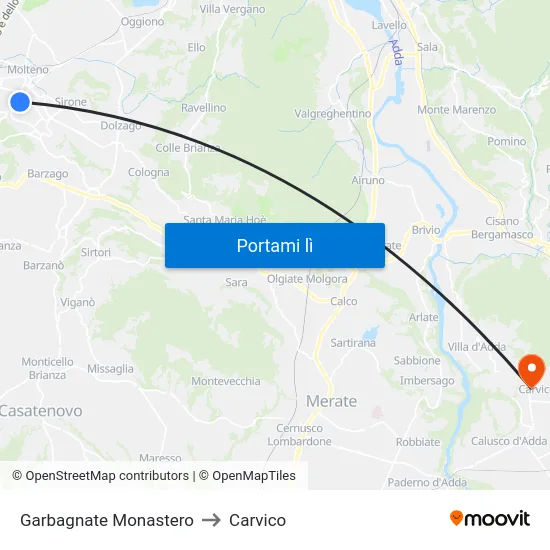 Garbagnate Monastero to Carvico map