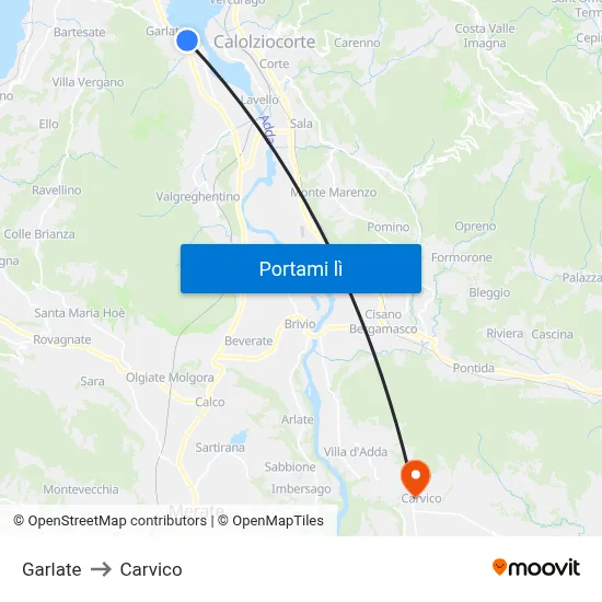 Garlate to Carvico map
