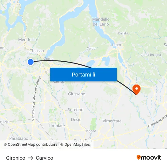 Gironico to Carvico map