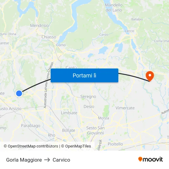 Gorla Maggiore to Carvico map
