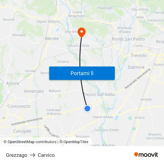 Grezzago to Carvico map