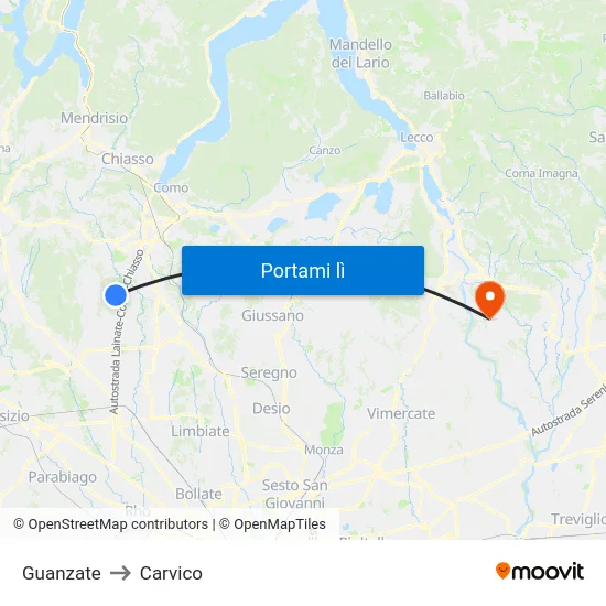 Guanzate to Carvico map