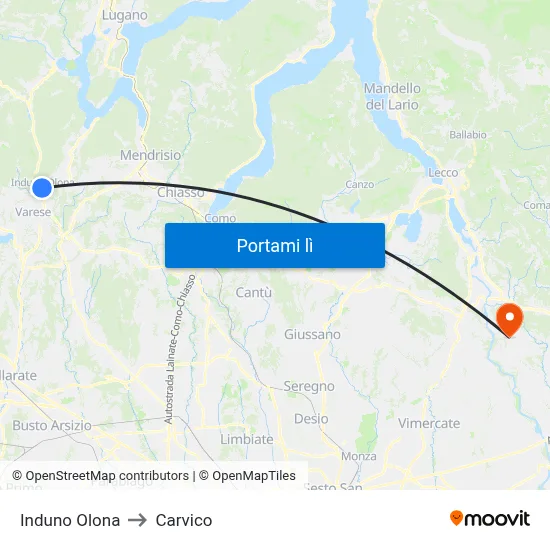 Induno Olona to Carvico map