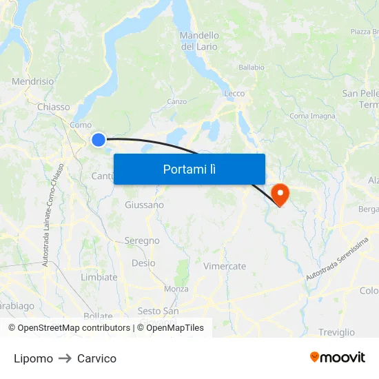 Lipomo to Carvico map