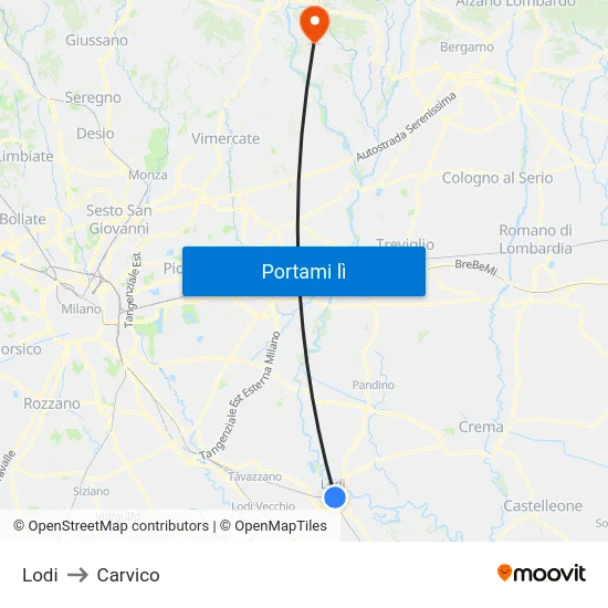 Lodi to Carvico map