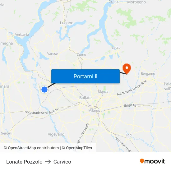 Lonate Pozzolo to Carvico map
