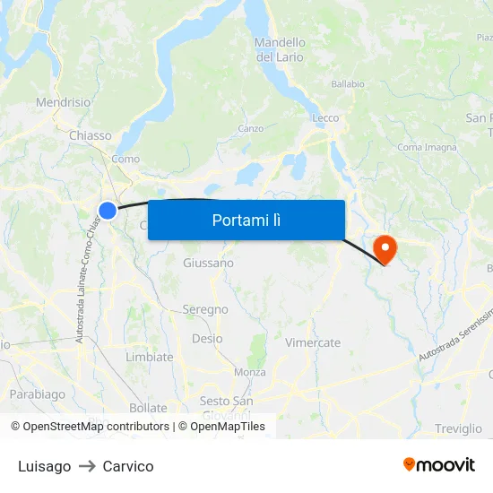 Luisago to Carvico map