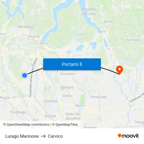 Lurago Marinone to Carvico map