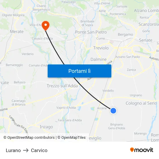 Lurano to Carvico map
