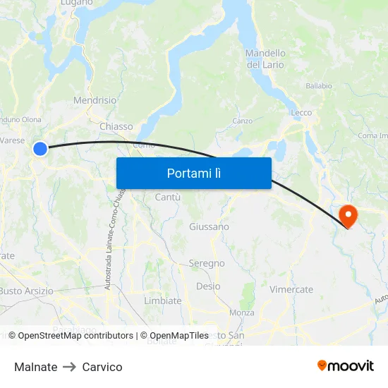 Malnate to Carvico map