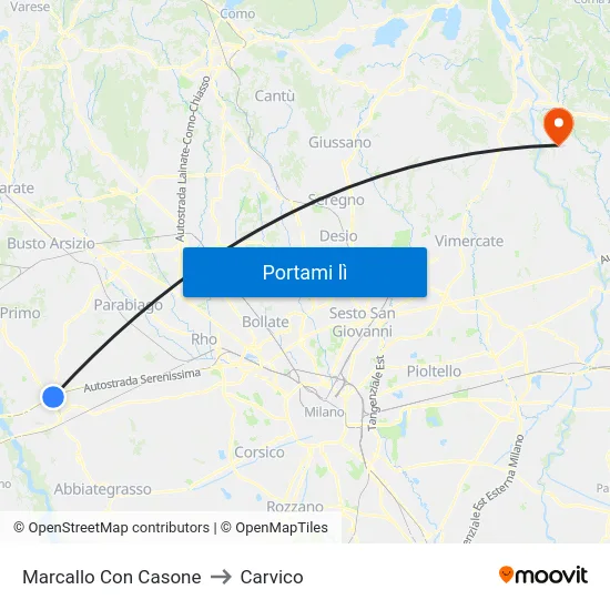 Marcallo Con Casone to Carvico map