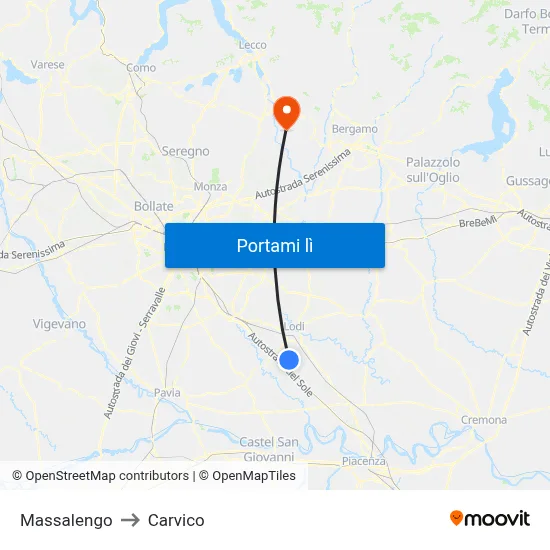 Massalengo to Carvico map
