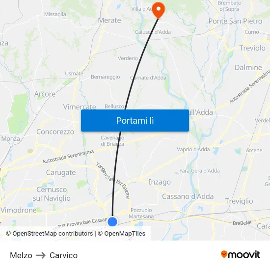 Melzo to Carvico map