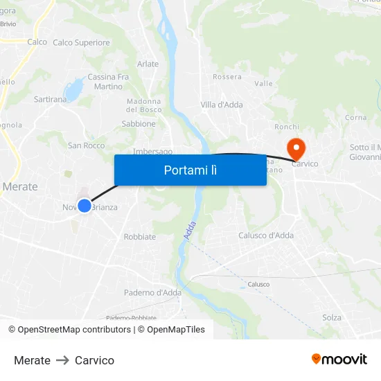 Merate to Carvico map