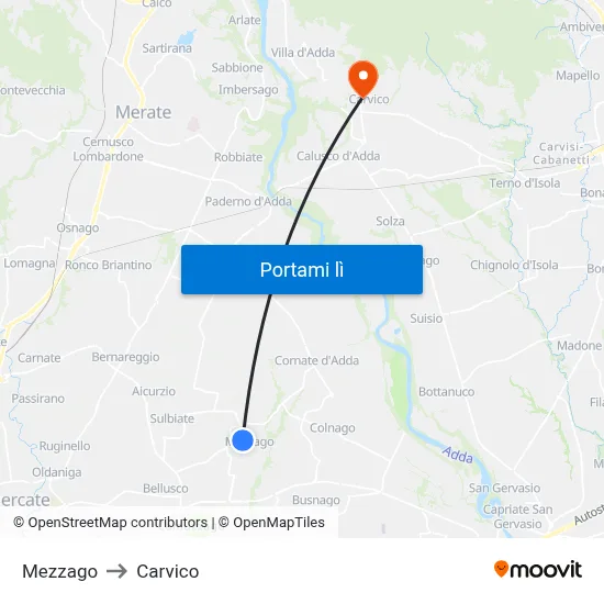 Mezzago to Carvico map