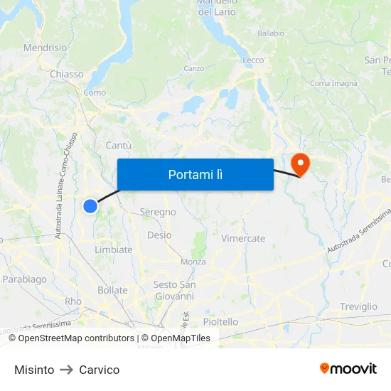 Misinto to Carvico map