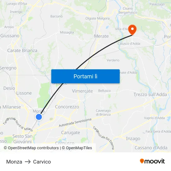 Monza to Carvico map