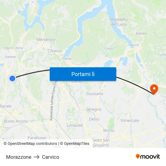 Morazzone to Carvico map