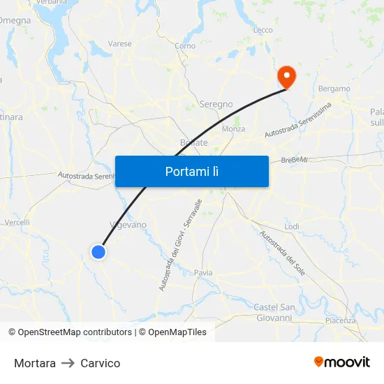 Mortara to Carvico map