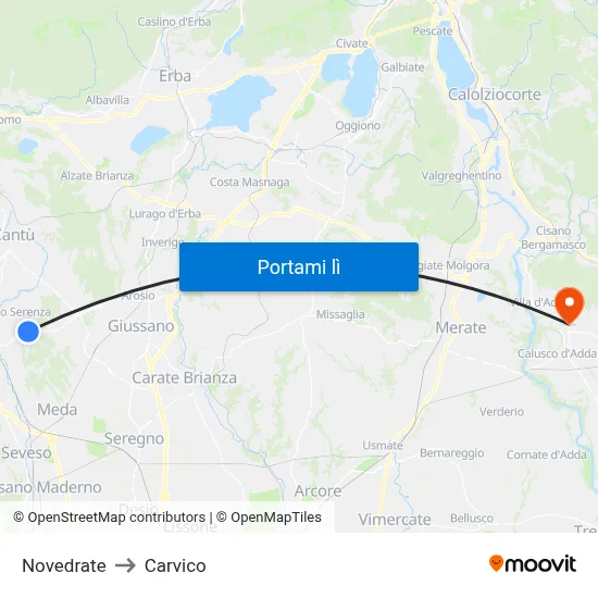 Novedrate to Carvico map