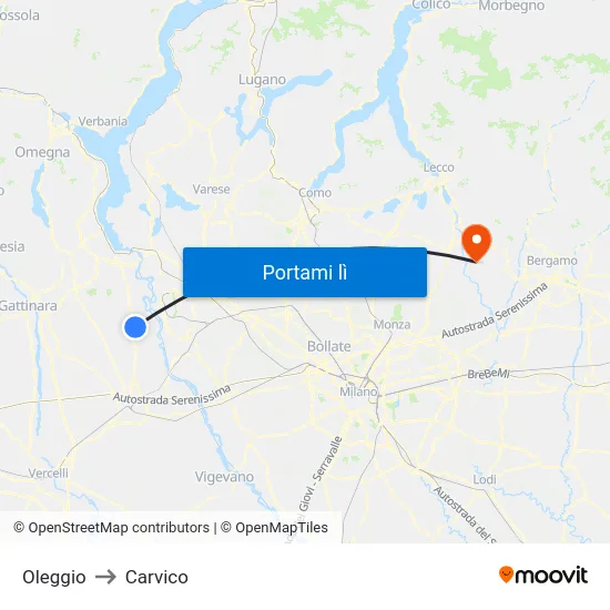 Oleggio to Carvico map
