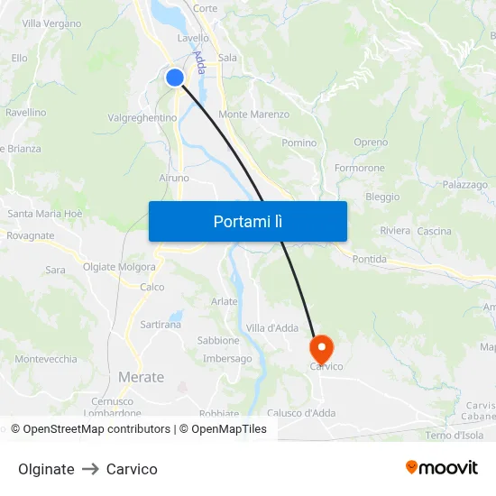 Olginate to Carvico map