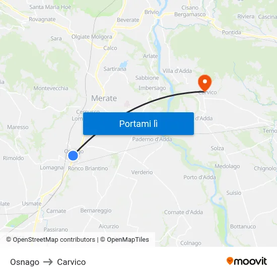 Osnago to Carvico map
