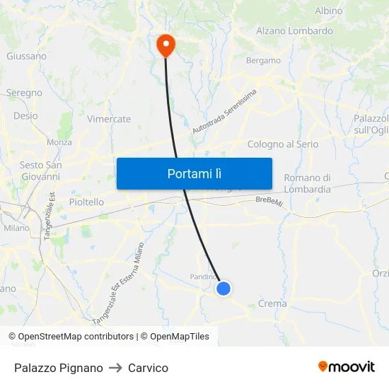 Palazzo Pignano to Carvico map