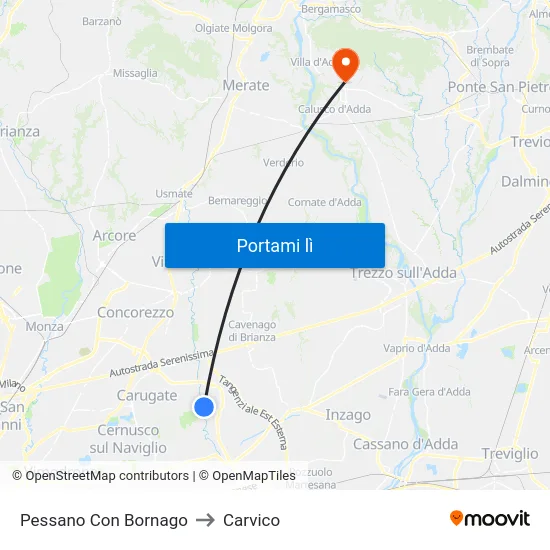 Pessano Con Bornago to Carvico map