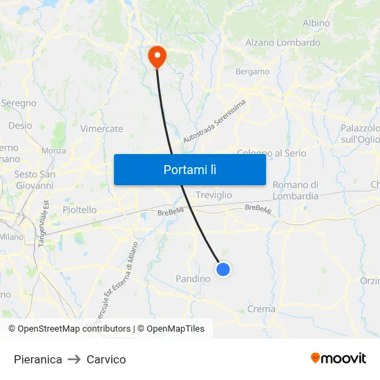 Pieranica to Carvico map