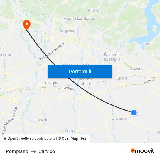 Pompiano to Carvico map