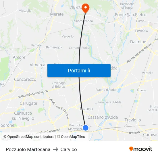 Pozzuolo Martesana to Carvico map