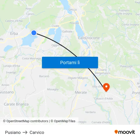 Pusiano to Carvico map