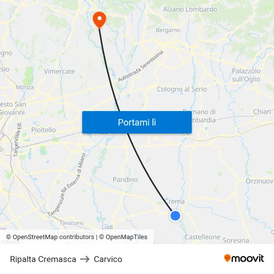 Ripalta Cremasca to Carvico map