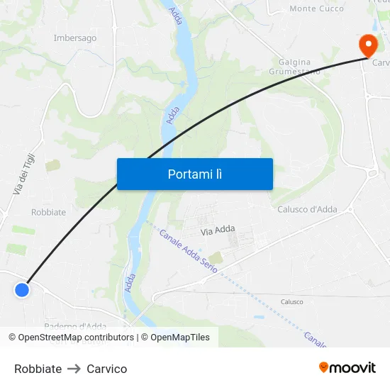 Robbiate to Carvico map