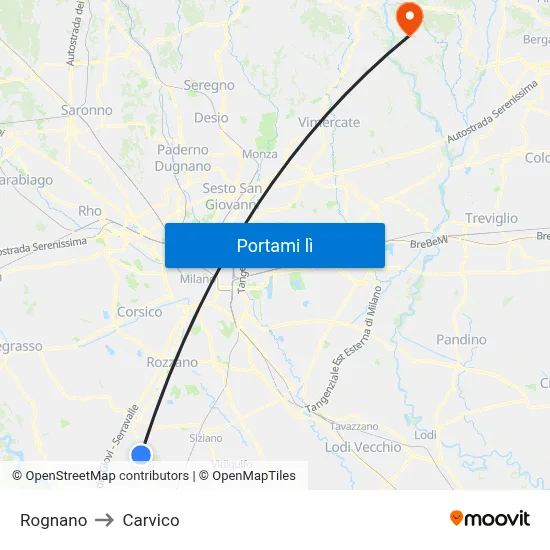 Rognano to Carvico map