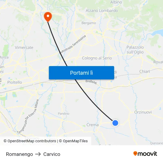 Romanengo to Carvico map
