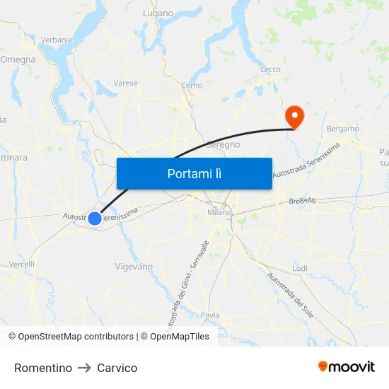 Romentino to Carvico map