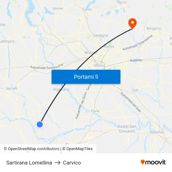 Sartirana Lomellina to Carvico map